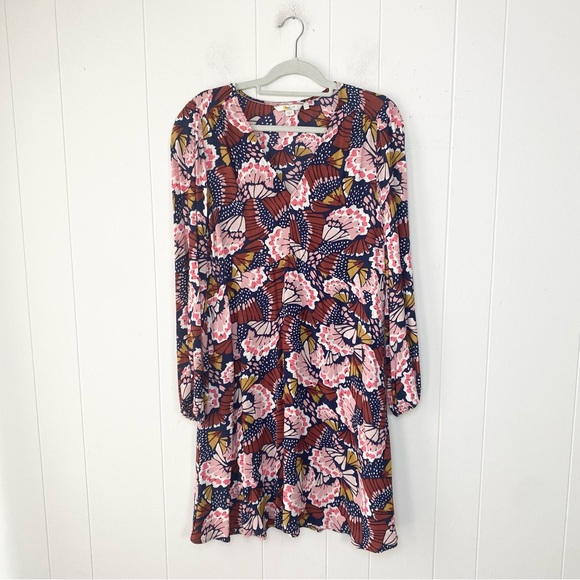 Boden V-Neck Tea Dress Flower Butterfly Petal Stamp Boho Print Dress US 12 - Picture 2 of 10